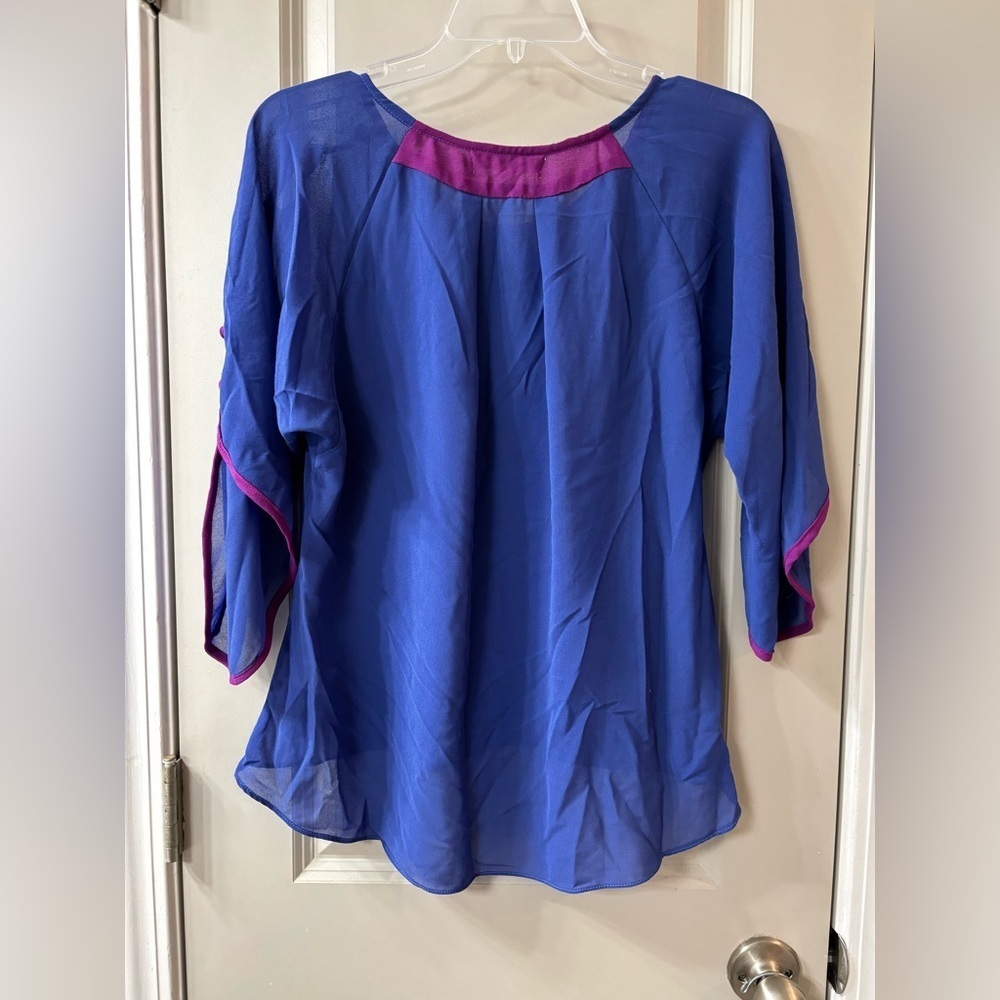 Umgee Royal Blue Blouse with Fuchsia Trim - Picture 4 of 6
